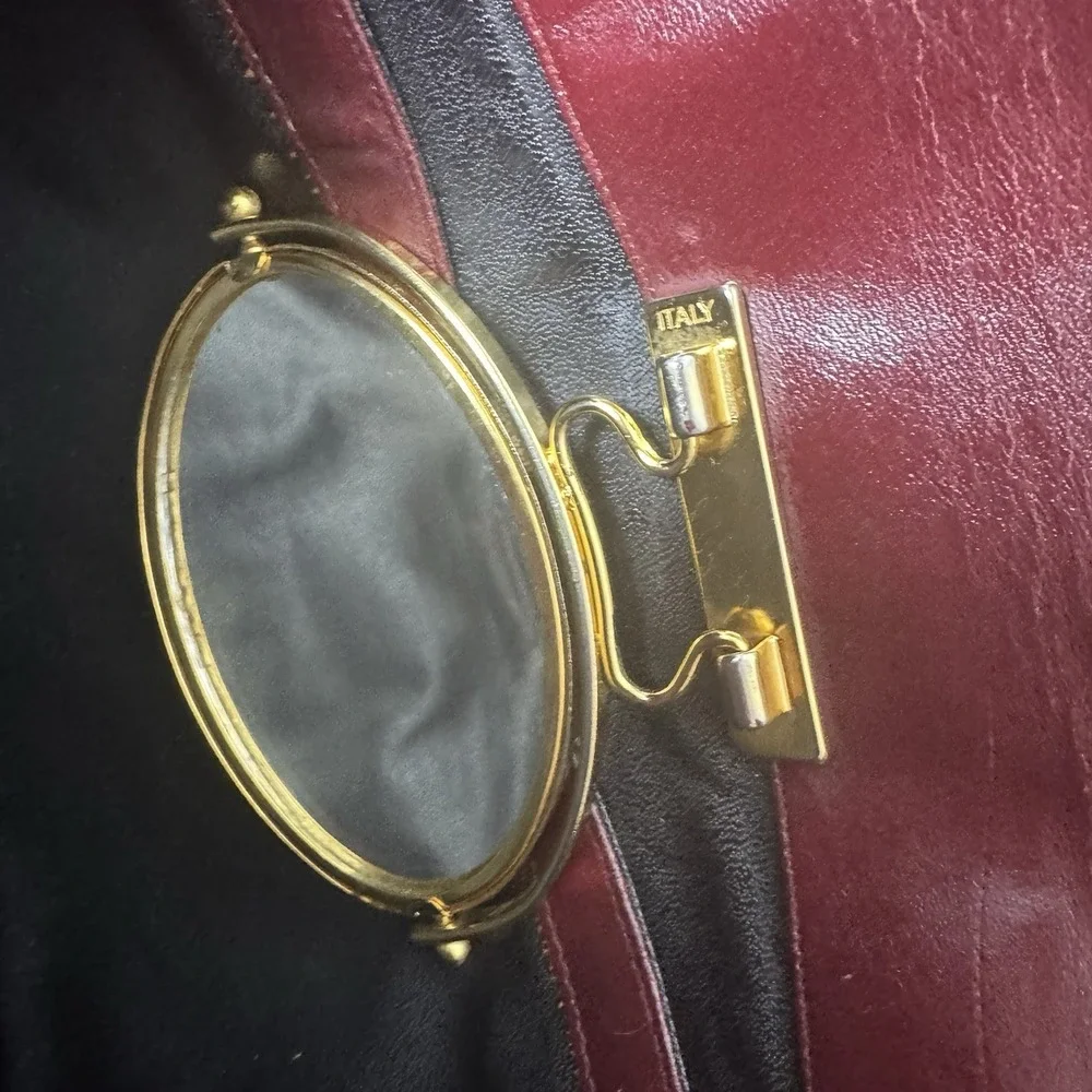 Lou Taylor Purse‎ Red Handbag Messenger Leather VTG Pop Up Hinged Mirror Italy
